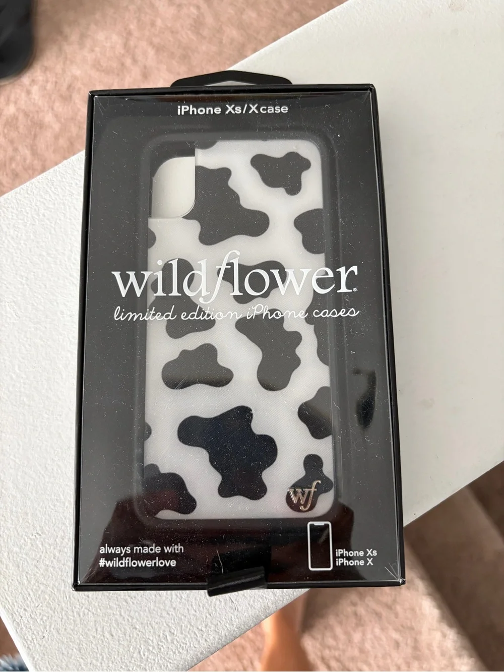 Wildflower Cow Print iPhone Xs/X Case - Black & White